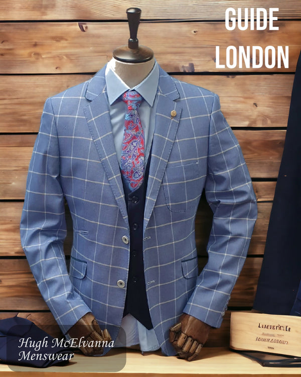 Men's Fashion Blue Check Blazer by Guide London Style: 3257