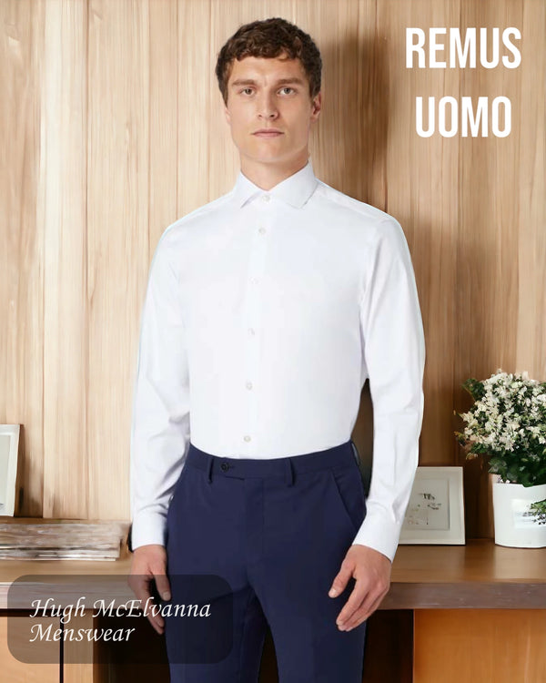 White Stretch Tapered Fit Mens Shirt Style: 18626/01
