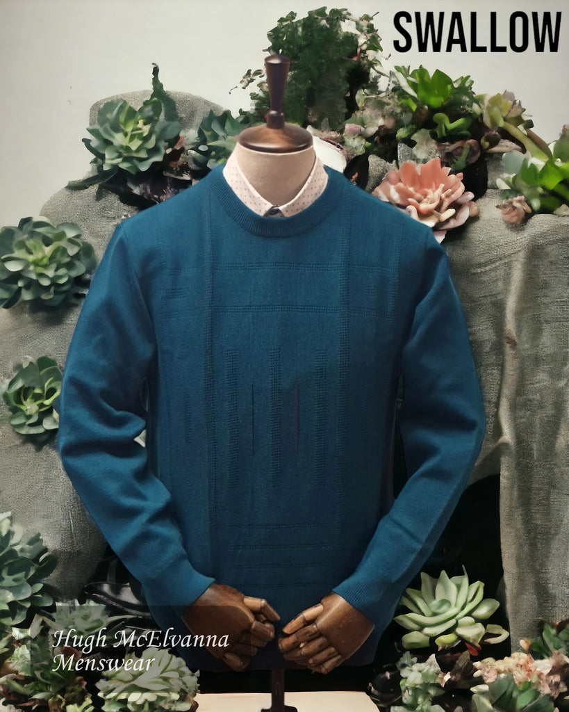 Swallow TEAL Patterned Round Neck Pullover Style: AW22.03