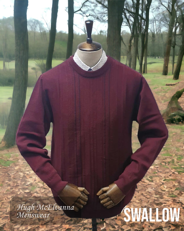Swallow Dark Red Patterned Round Neck Pullover Style: AW22.03