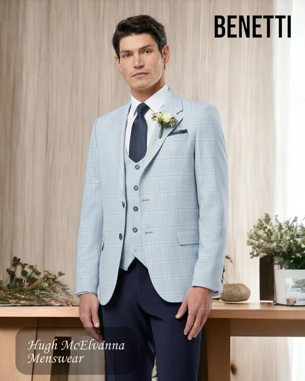 Benetti Suit Jacket 'ANDREW' Sky Blue Check COMFORT FIT