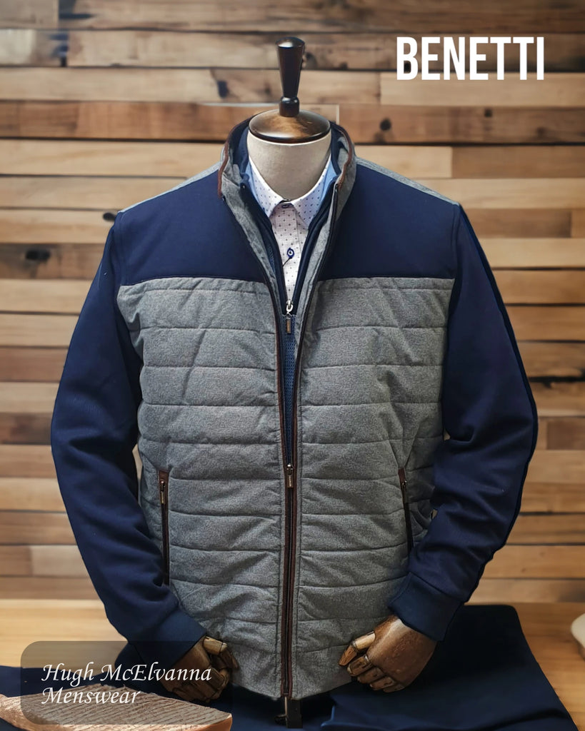 Benetti 'FLOYD' Grey Casual Bomber Jacket With Navy Trim Detail