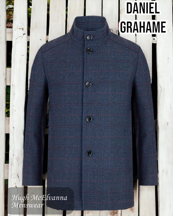 Daniel Grahame 'WATSON' Navy Check Fashion Overcoat 90424-29