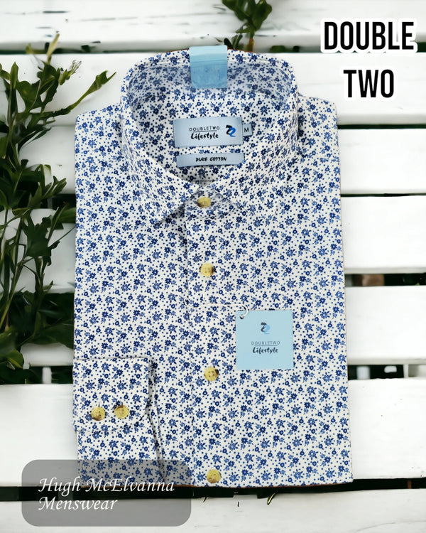 White & Navy Floral Print Long Sleeve Casual Shirt Style: DTLS1088A