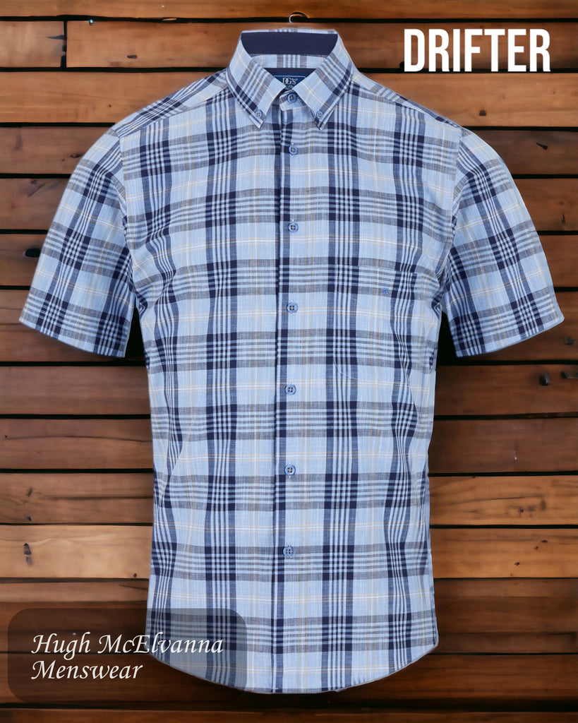 Drifter Mens Summer Shirt Blue Check Style: 14561SS/23