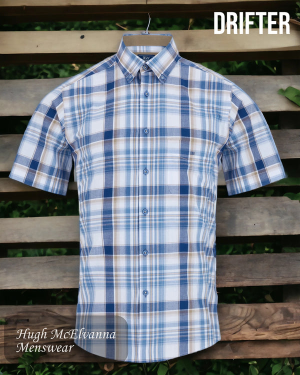 Drifter Mens Summer Shirt Blue Check Style: 14563SS/25