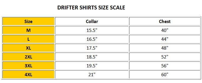 Drifter t-shirt size guide