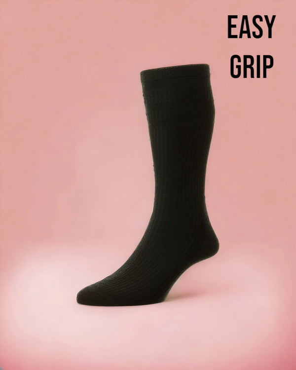 Black Wool Rich Easy Grip Socks from Hugh McElvanna Menswear