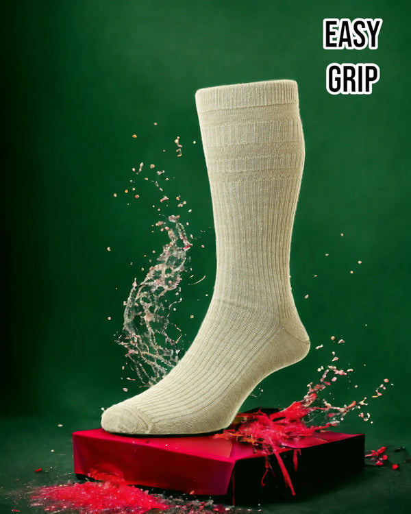 Oatmeal Wool Rich Easy Grip Socks from Hugh McElvanna Menswear