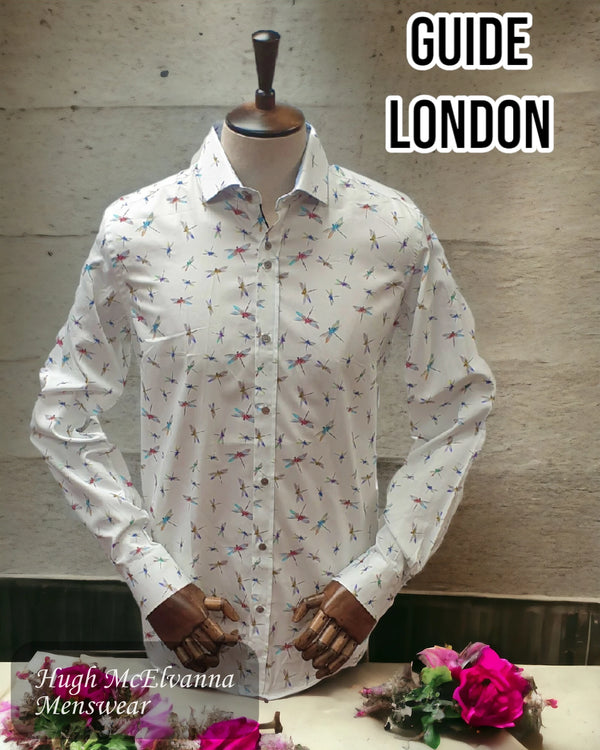 Mens White Print Shirt by Guide London - LS75018