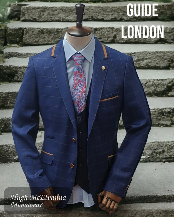 Men's Fashion Navy Check Blazer by Guide London Style: 3276