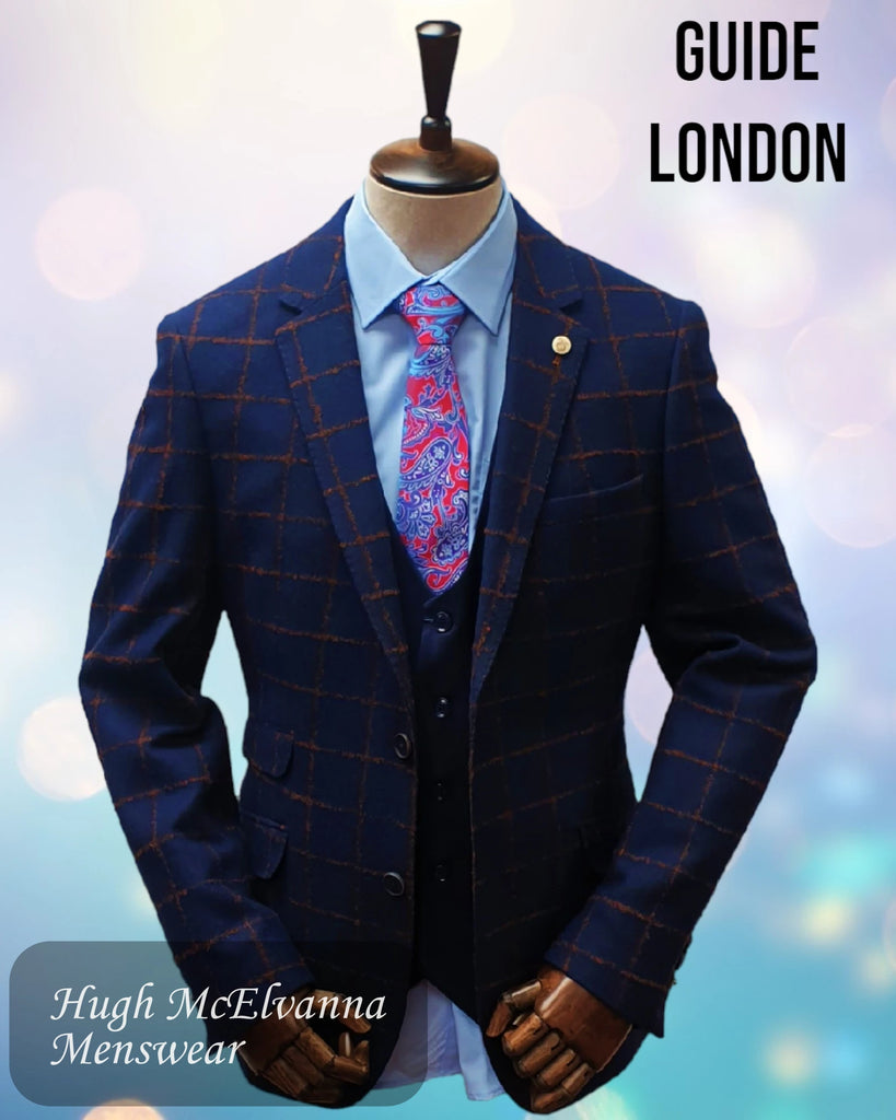 Men's Fashion Navy Check Blazer by Guide London Style: 3294