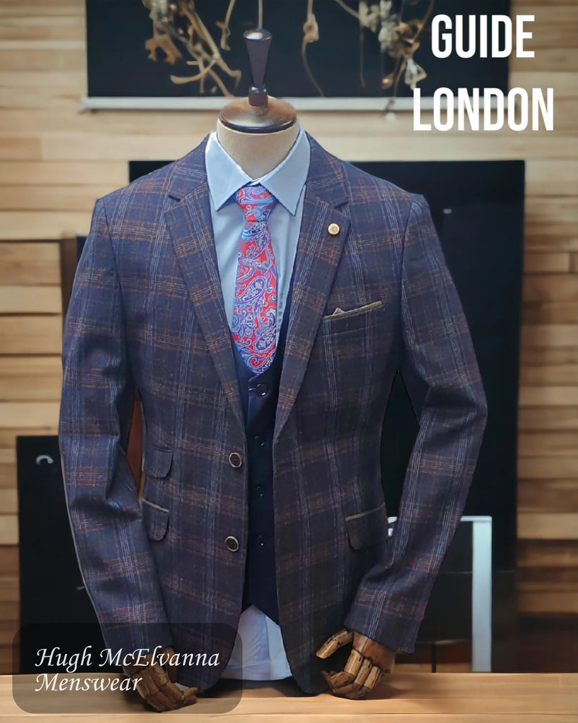 Men's Fashion Navy Check Blazer by Guide London Style: 3279