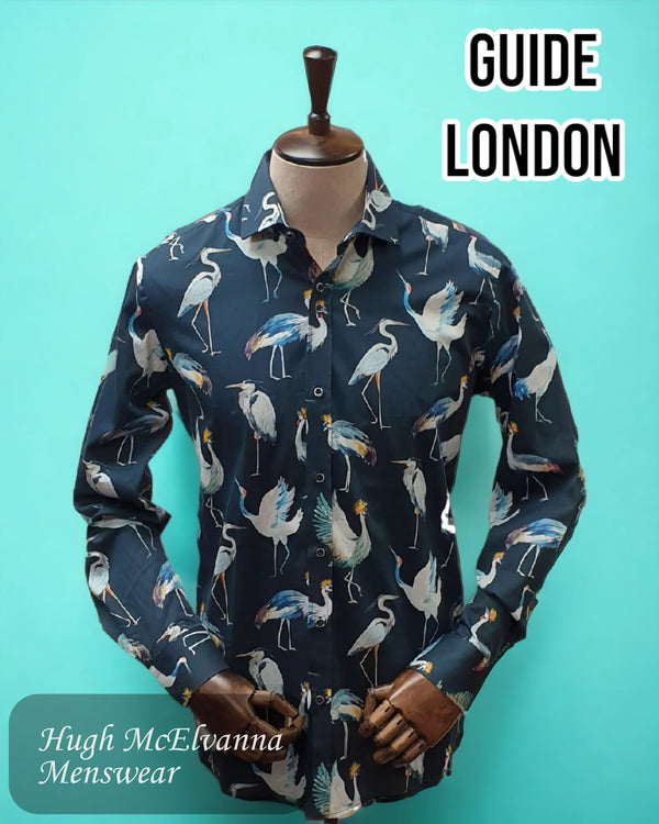 Navy Fashion Stork Print Shirt - LS75013