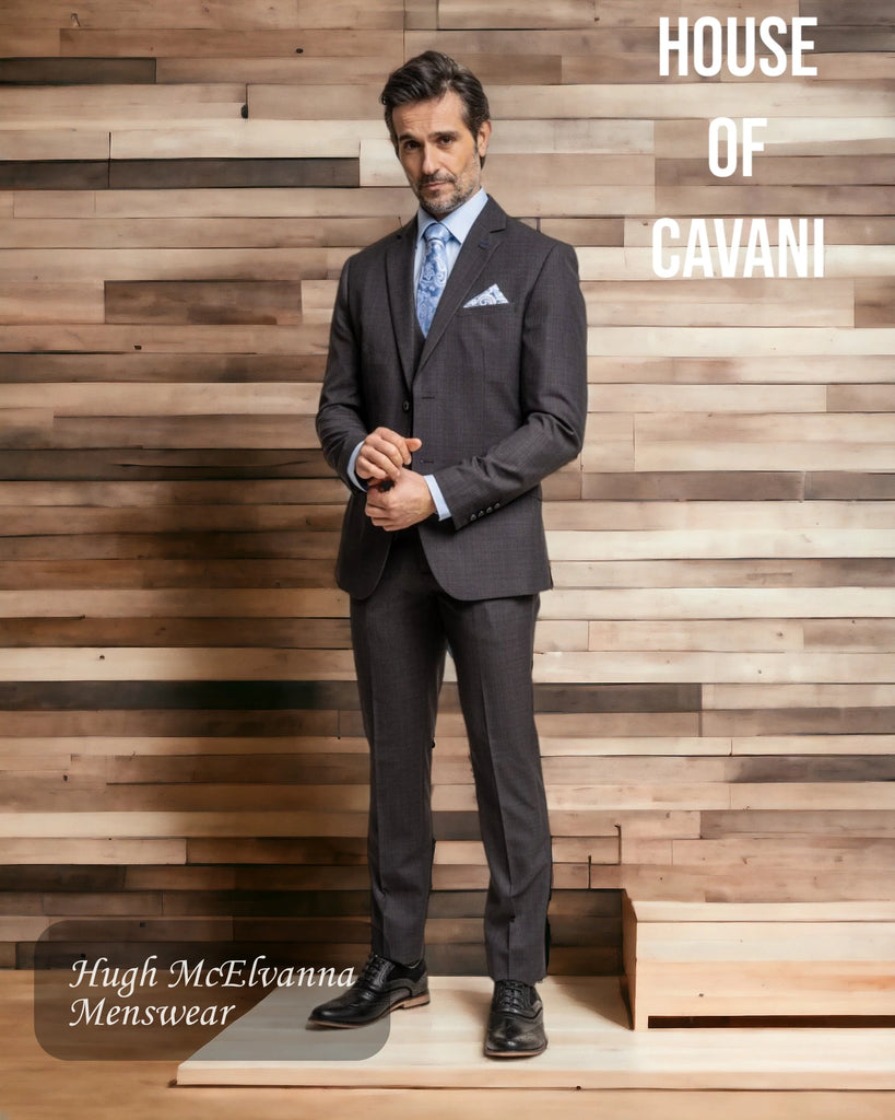 House of Cavani Fashion 3Pc. Charcoal Grey Suit SEEBA