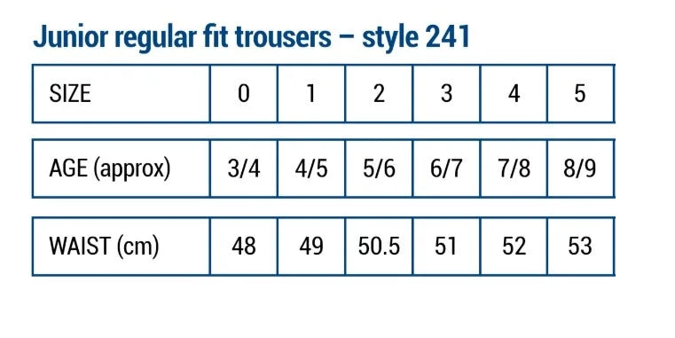Hunter 241 Trouser Size Guide to age chart