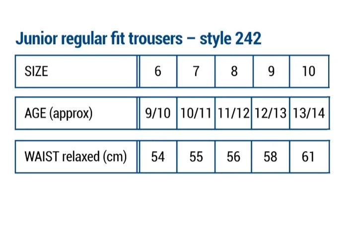 Hunter 242 Trouser Size Guide to age chart