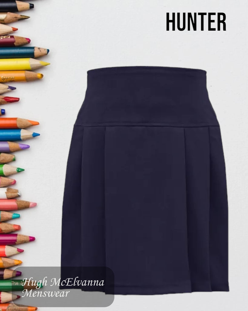 Navy Boxed Pleat Elastic Backed Skirt by Hunter Style: T20