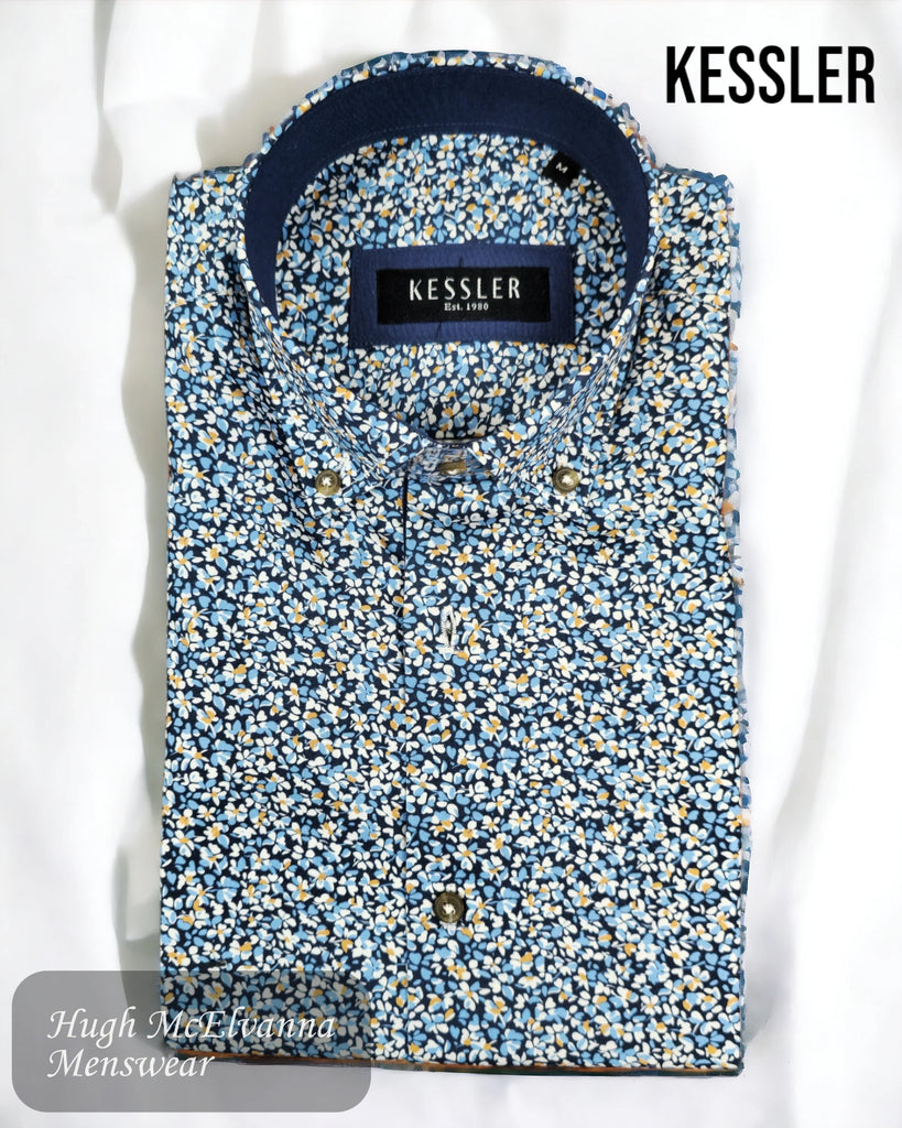KESSLER Blue Floral Print Shirt - 312v3