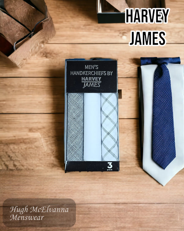 Harvey James 3Pk Grey Boxed Hankies
