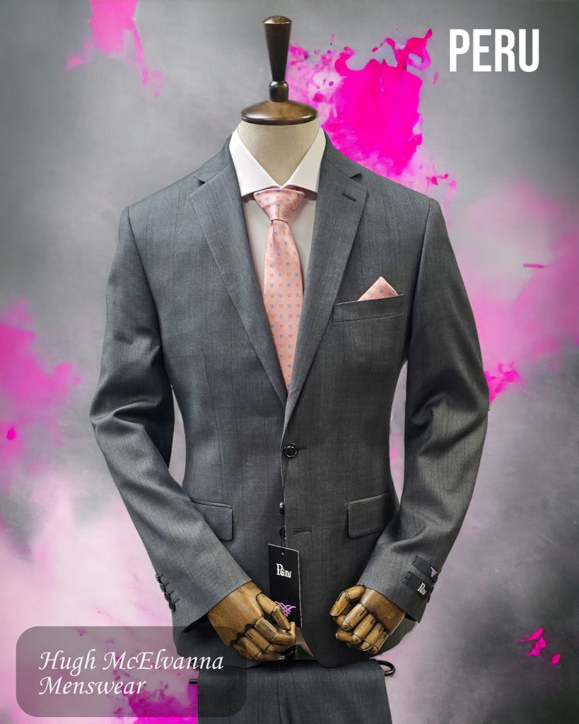 Mens Suit Grey Check 2Pc. Tapered Fit by Peru Style: S2693/2