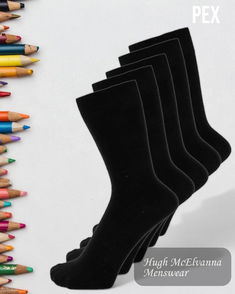 5 Pair Pack Cotton Rich Plain BLACK Socks By Pex Kids Style: S4335/002