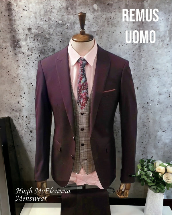 Remus Uomo Dark Red Slim Fit Suit With Contrast Waistcoat Style: 21656/69