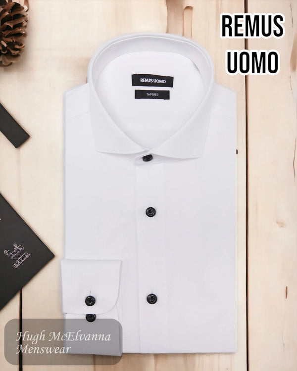 Remus Uomo White Stretch Tapered Fit Mens Shirt - 18826/01