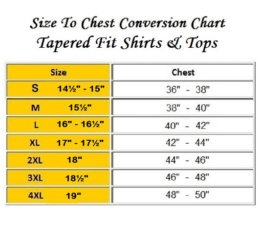 Chest size guide for Mineral polo shirts