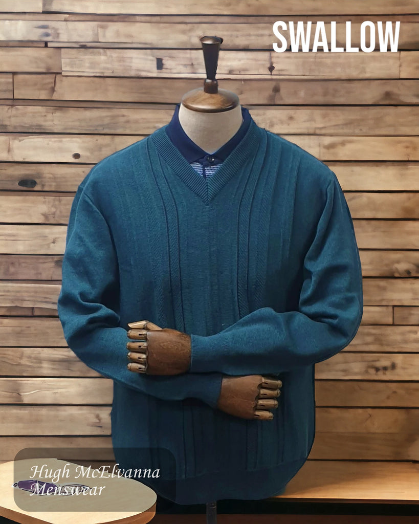 Mens PETROL Sweater V Neck Design Front by Swallow Style: AW22.09