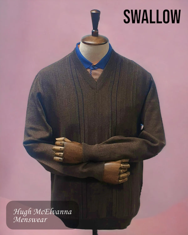 Mens BROWN Sweater V Neck Design Front by Swallow Style: AW22.09