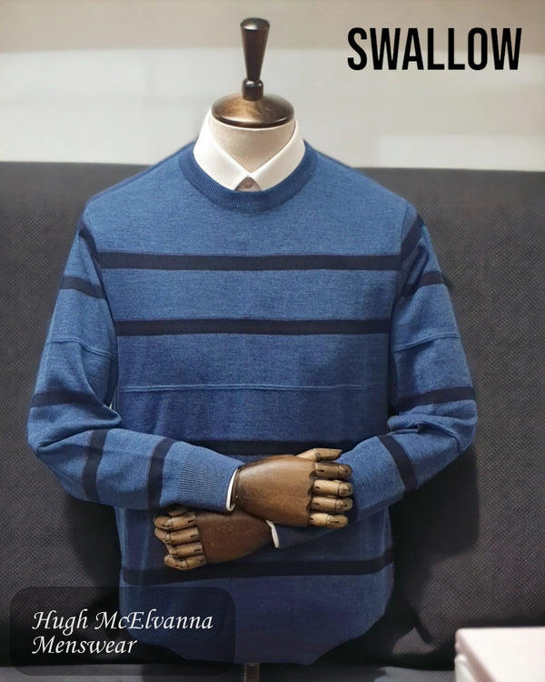 Mens Blue Round Neck Pullover - AW22.12