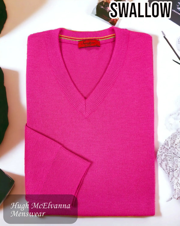 Swallow Hot Pink 10GG V-Neck Pullover