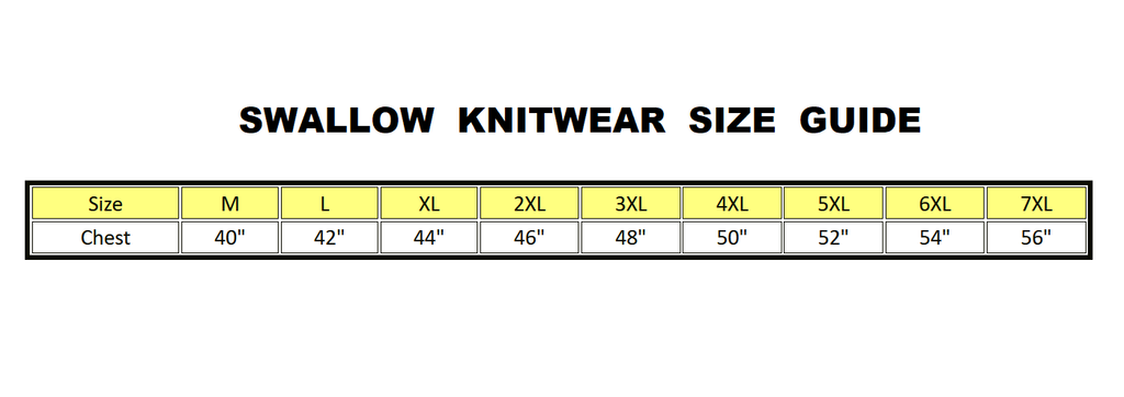 Swallow knitwear size guide