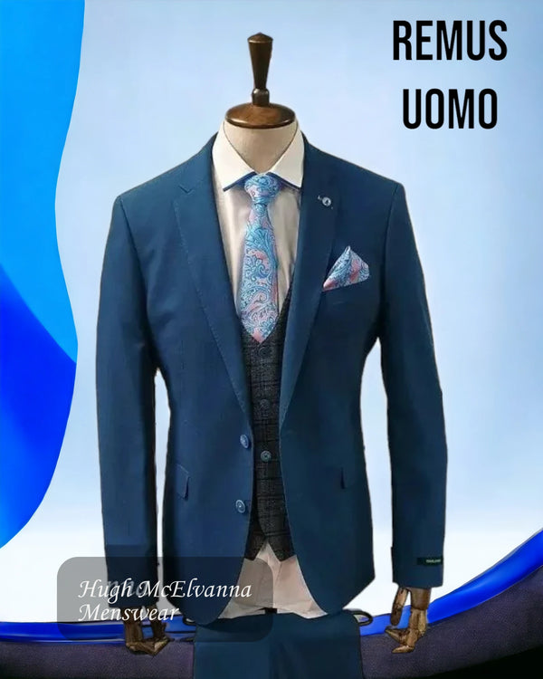 Remus Uomo Blue Slim Fit Suit With Contrast Waistcoat Style: 21651/26