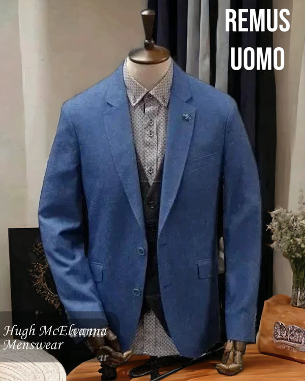 Remus Uomo Men's Blue Linen Rich Fashion Blazer Style: 11561-26