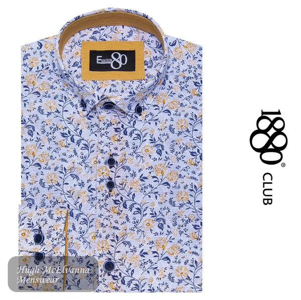1880 Club Boys White / Tan Long Sleeve Design Print Shirt Style: 25967/19 Hugh McElvanna Menswear