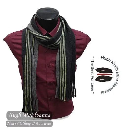 'JOHN' 100% Wool Stripe Scarf Available In Two Colours Hugh McElvanna Menswear