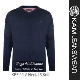 100% Cotton V-Neck LS Pullover by Kam Jeanwear Style:KBS 55 - Hugh McElvanna Menswear