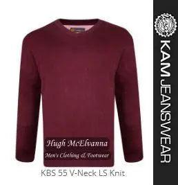 100% Cotton V-Neck LS Pullover by Kam Jeanwear Style:KBS 55 - Hugh McElvanna Menswear