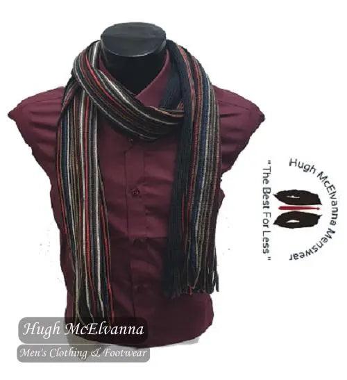 'PETER' 100% Wool Stripe Scarf Charcoal Grey Hugh McElvanna Menswear