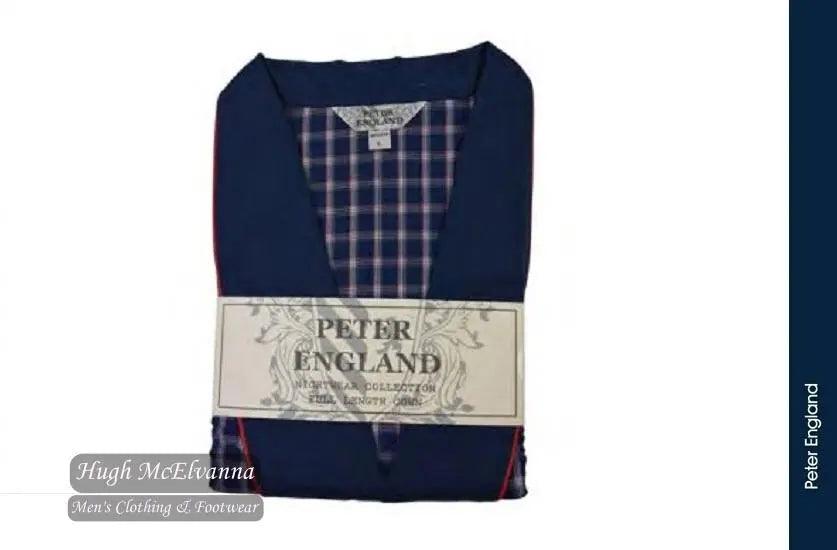 Peter England Dark Navy Check Cotton Poplin Warm Handle Gown Style: PE3513-058 Hugh McElvanna Menswear