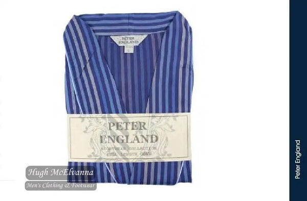 Peter England Navy Satin Stripe Poplin Dressing Gown Style: PE3514-058 Hugh McElvanna Menswear