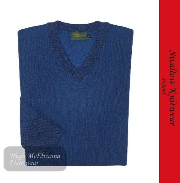 Men's Blue Fashion V-Neck Pullover by Swallow Knitwear Hugh McElvanna Menswear