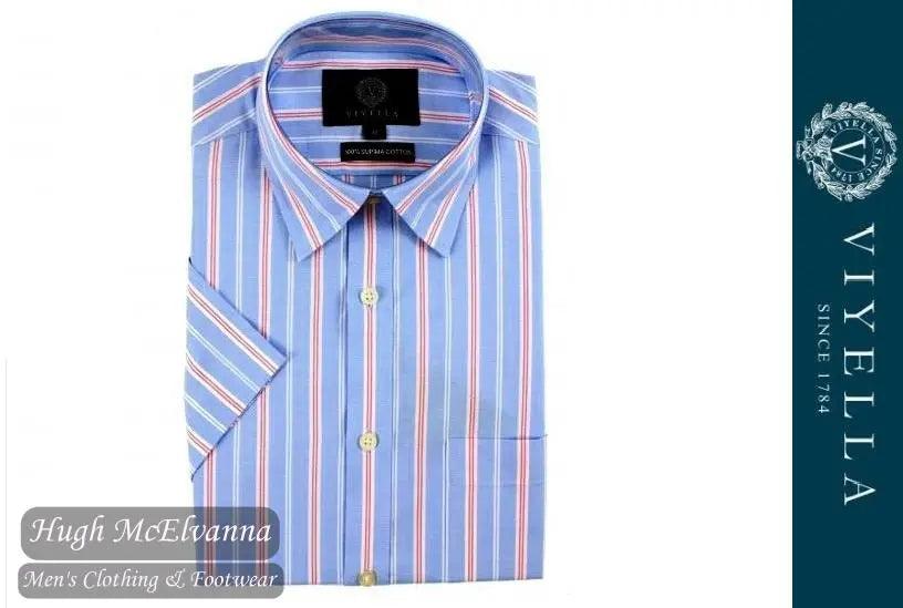 Viyella Classic Fit Blue Oxford Stripe Short Sleeve Supima Cotton Shirt Style: VY0527H-128 Hugh McElvanna Menswear