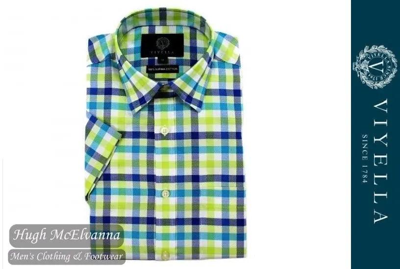 Viyella Classic Fit Green & Blue Oxford Check Short Sleeve Supima Cotton Shirt Style: VY0531H-090 Hugh McElvanna Menswear